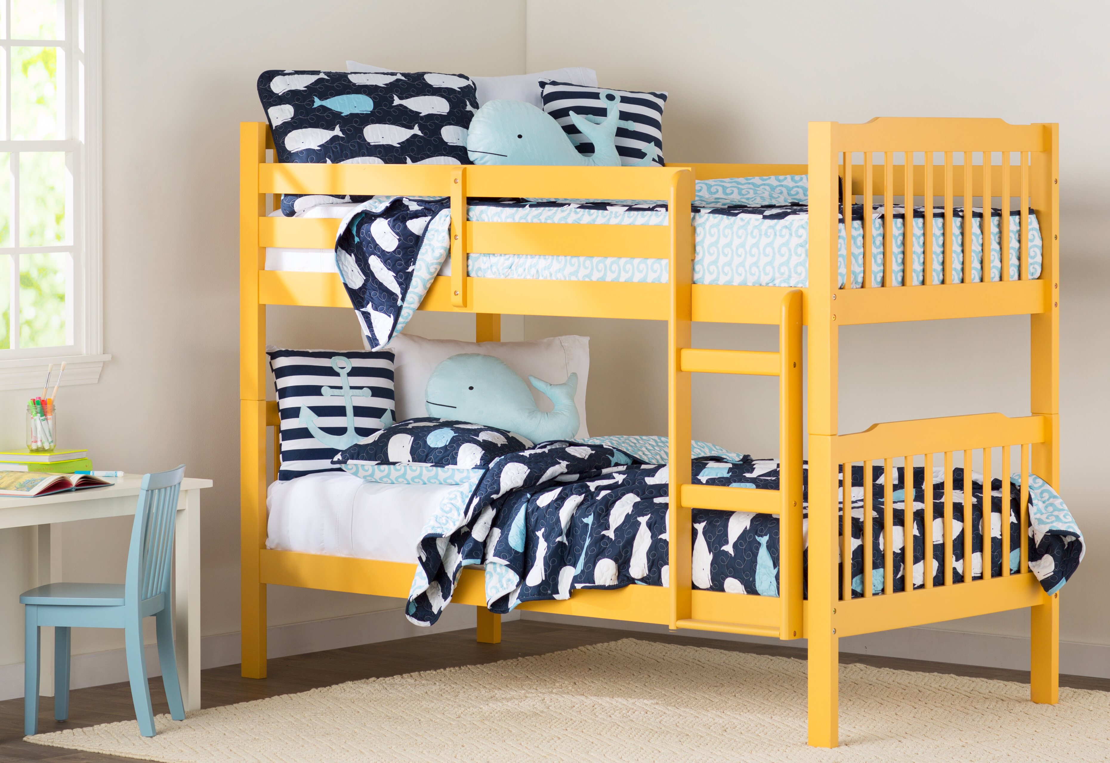 BUNK BED MID-SLEEPER KIDS & CHILDREN FURNITURE 3FT BED MODERN WHITE BLUE YELLOW 