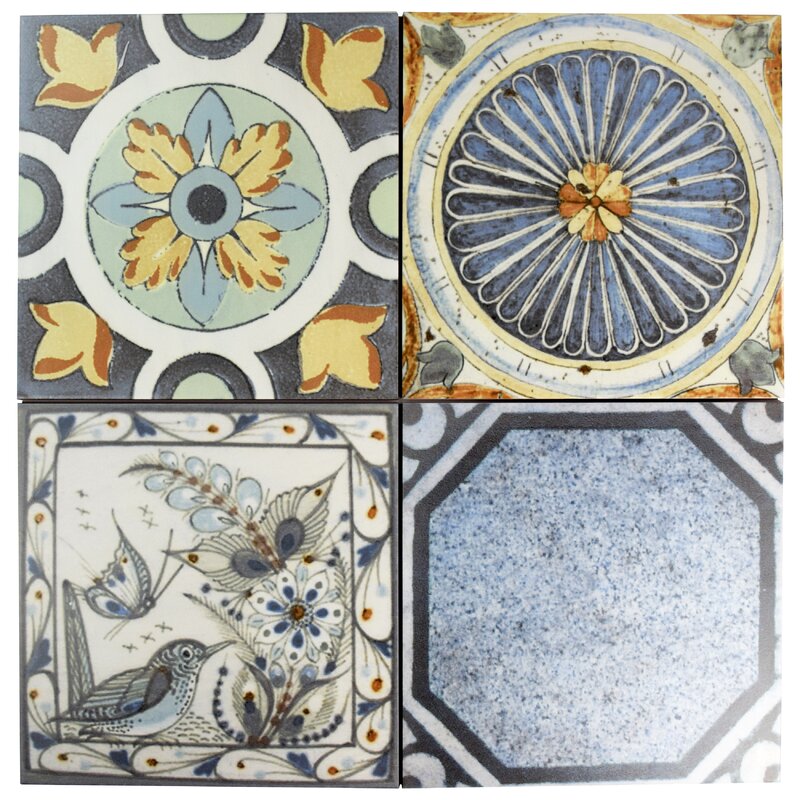 Vintage 12.38" x 12.38" Ceramic Field Tile in Azul Mix