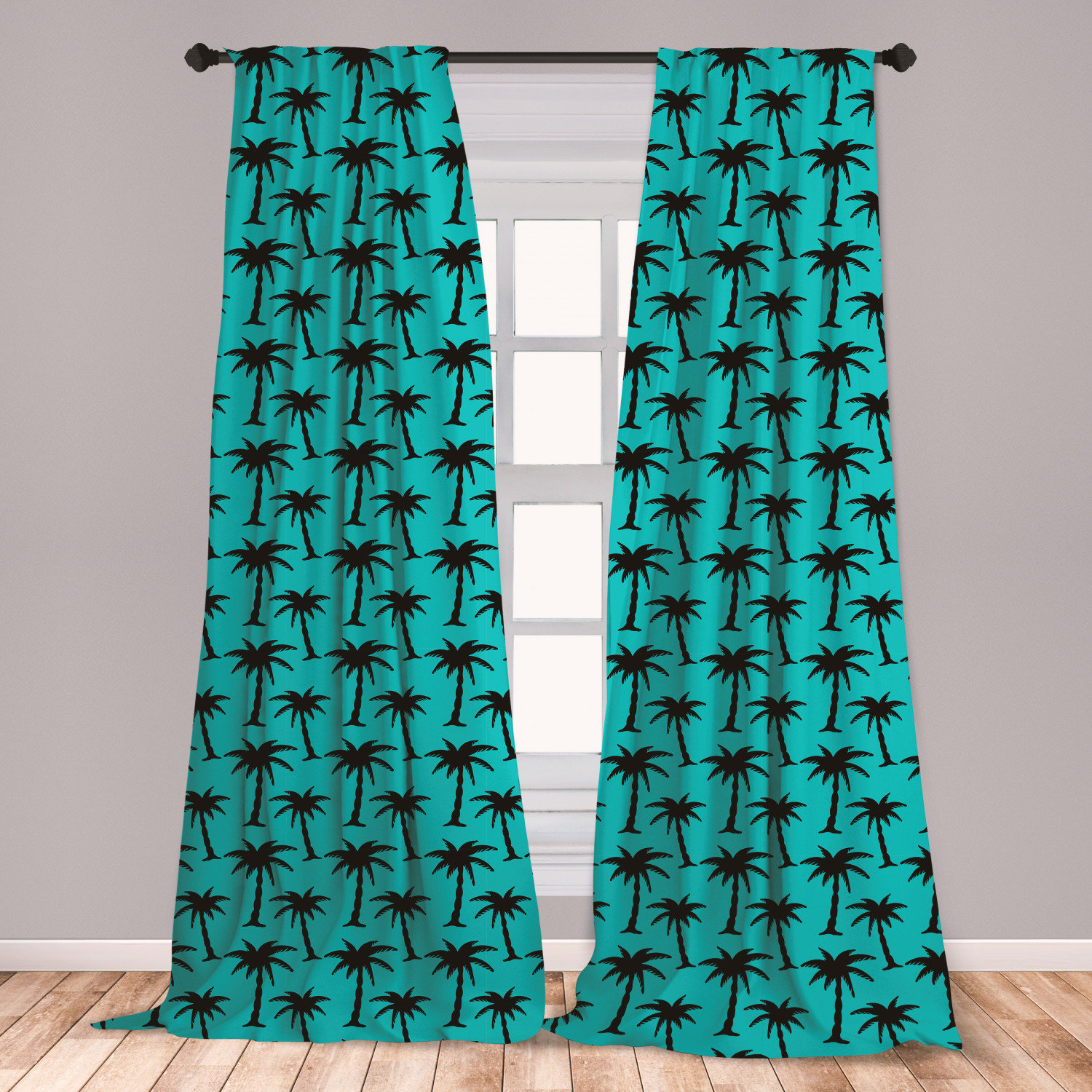 Ambesonne Palm Tree Window Curtains Black Silhouettes Of Coconut Trees In Cartoon Style On Turquoise Backdrop Lightweight Decorative Panels Set 2 Ambesonne Palm Tree Window Curtains Black Silhouettes Of Coconut Trees In Cartoon Style On Turquoise Backdrop Lightweight Decorative Panels Set 2