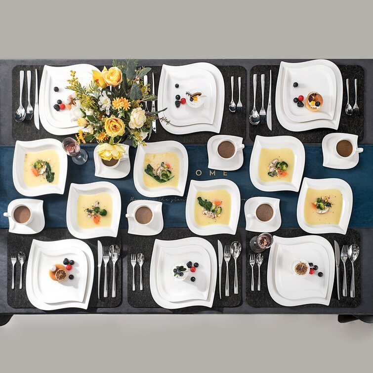 30-Piece Porcelain Dinnerware Set Square Dinner Plates Dish Service For 6 White