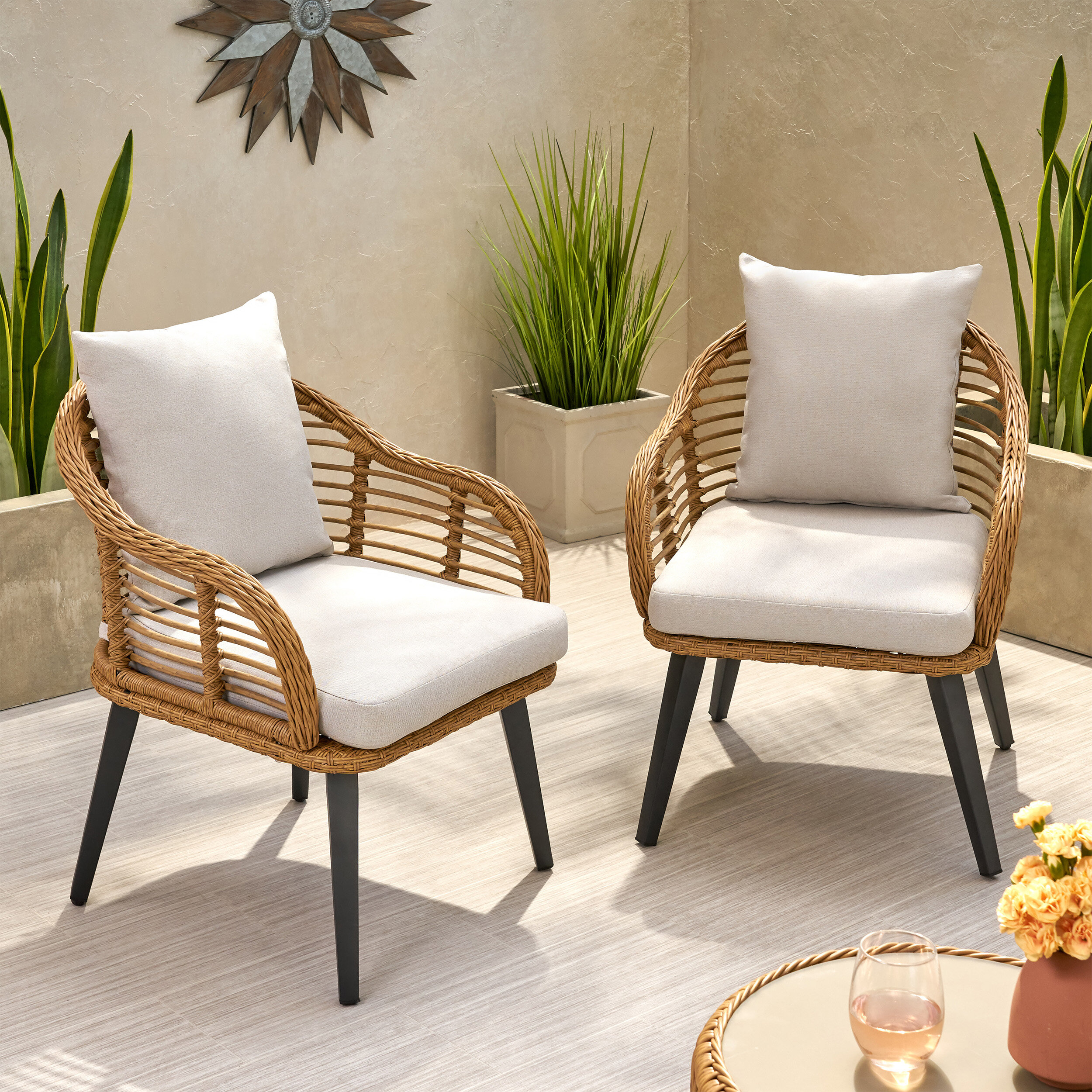 Bungalow Rose Aarhus Wicker Patio Chair With Cushions Reviews Wayfair