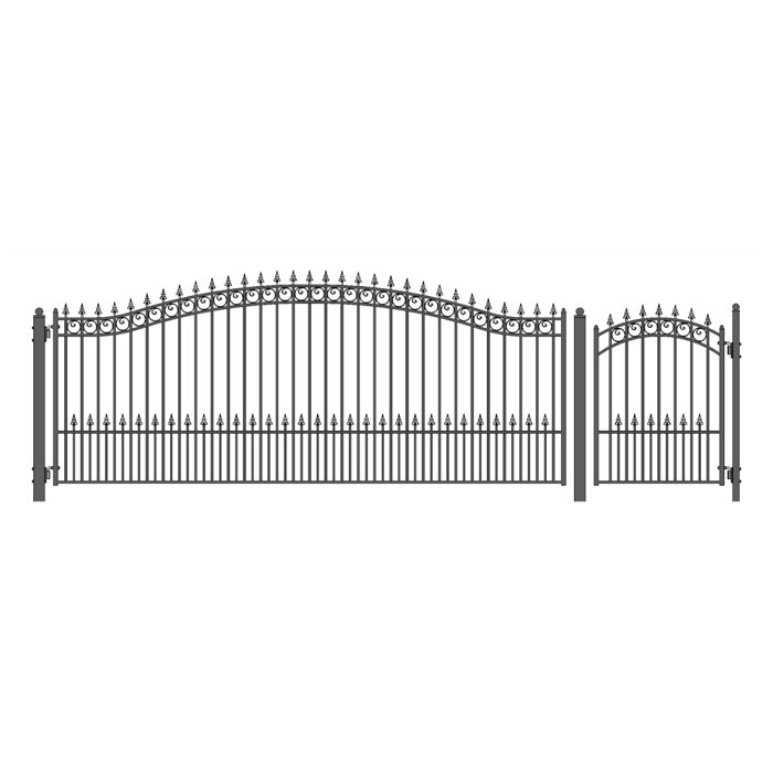 6 Ft H Prague Steel Single Swing Driveway Gate With Pedestrian Gate