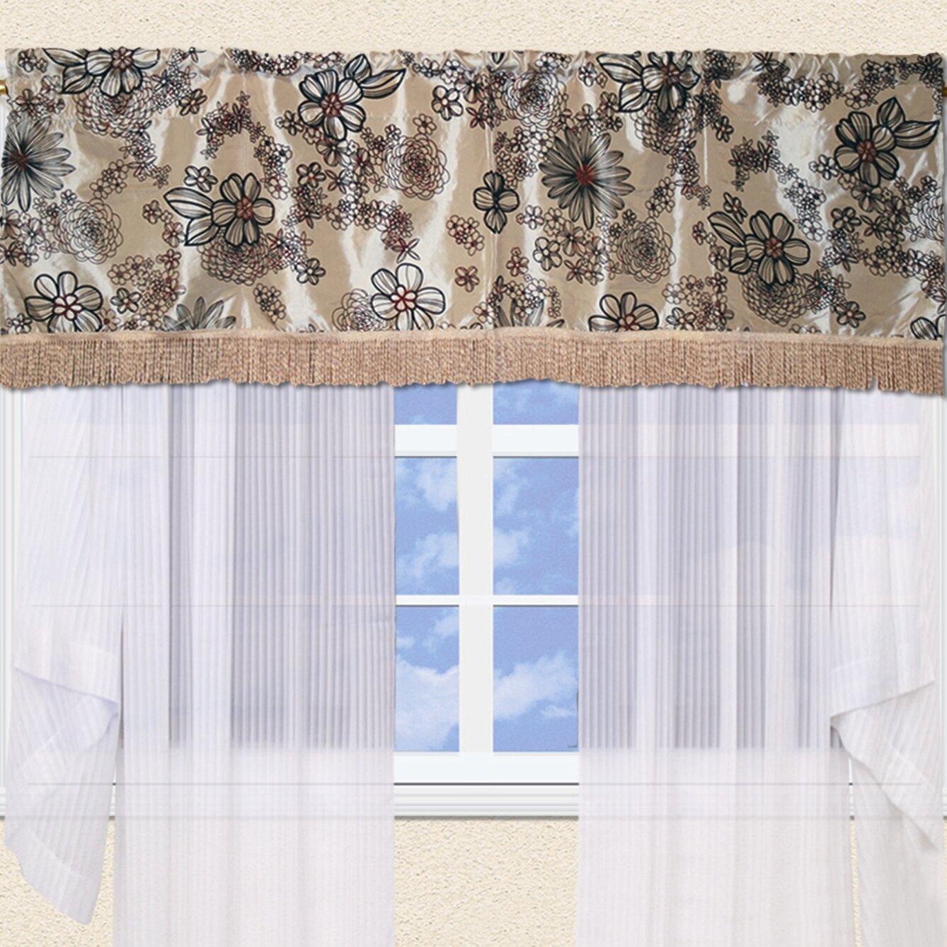 Astoria Grand Caila Floral Tailored 60 Window Valance In Beige Reviews Wayfair