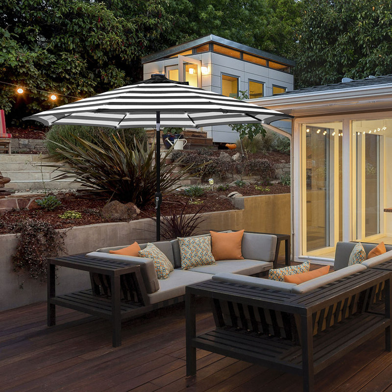 Charlton Home Solar Led Lighted Patio 9 Black Market Umbrella Reviews Wayfair