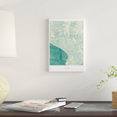 Lima Vintage Blue Watercolor Urban Blueprint Map Graphic Art Print