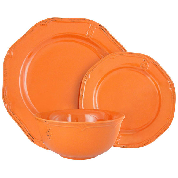 Melange Stoneware 36 Piece Dinnerware Set Antique Orange