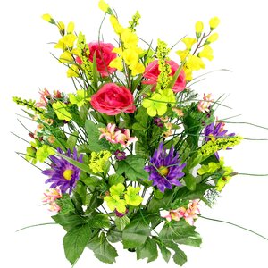 30 Stems Artificial Dahlia, Morning Glory and Ranunculus and Blossom Fillers Mixed Bush