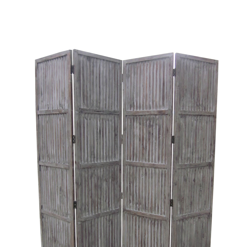 Benjara Traditional Foldable Weathered Wooden Screen With 3 Panels Gray