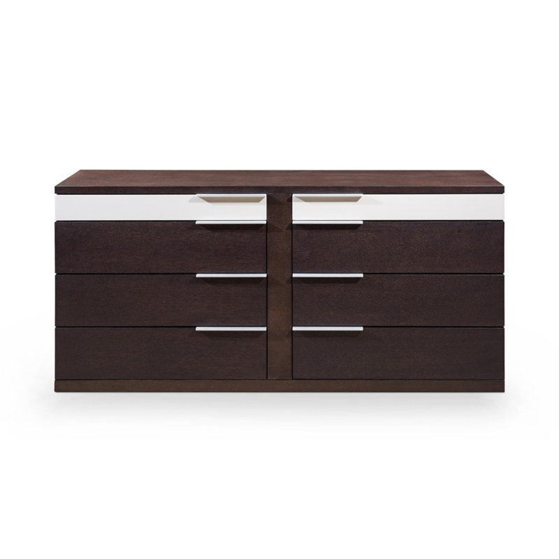 Benjara 8 Drawer Modern Dresser With Corner Bar Handles Brown And White Wayfair