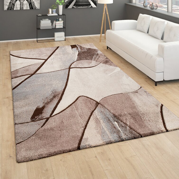 Kurzflor Wohnzimmer Teppich Moderne Melierung Geometrische Muster Grau Anthrazit