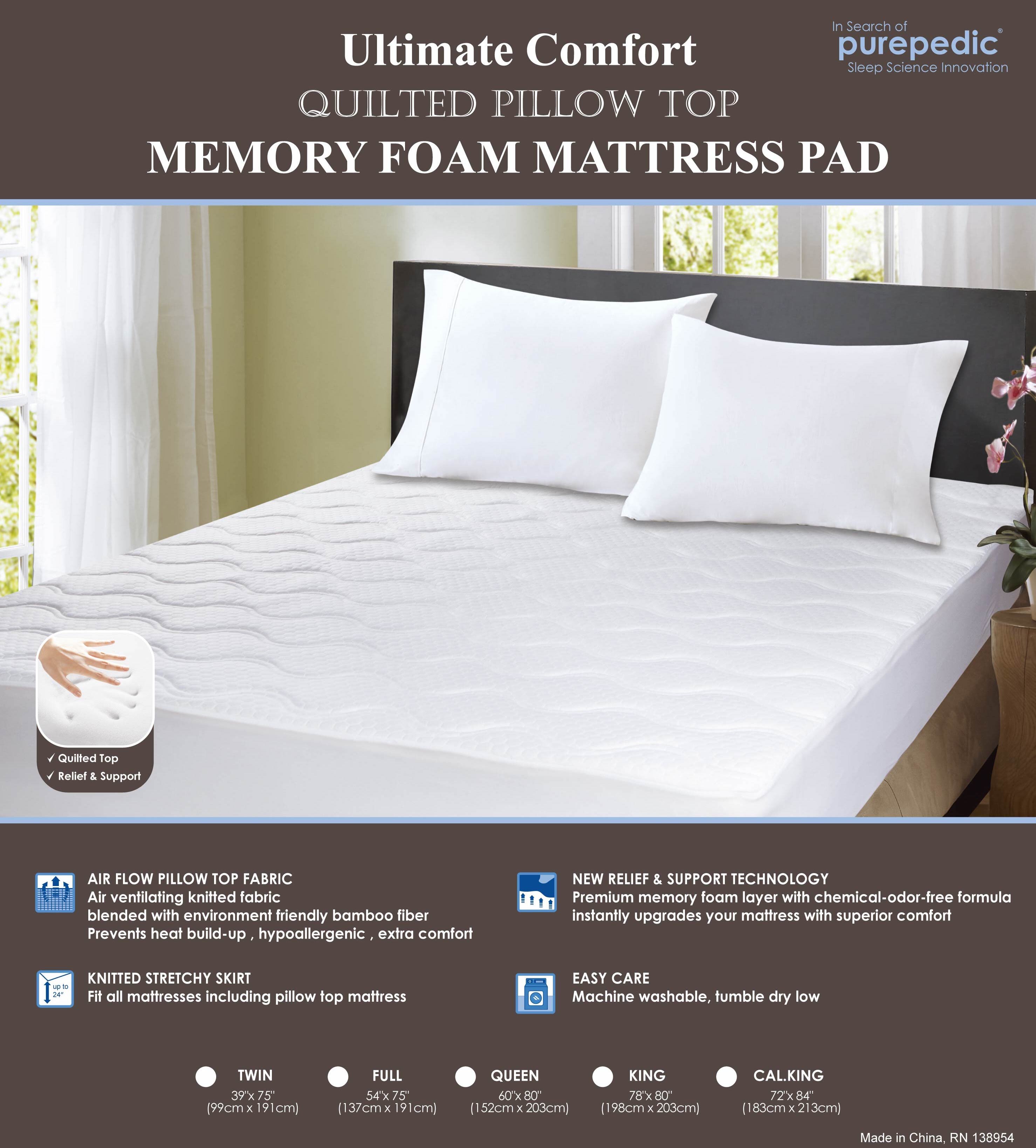 purepedic memory foam mattress pad