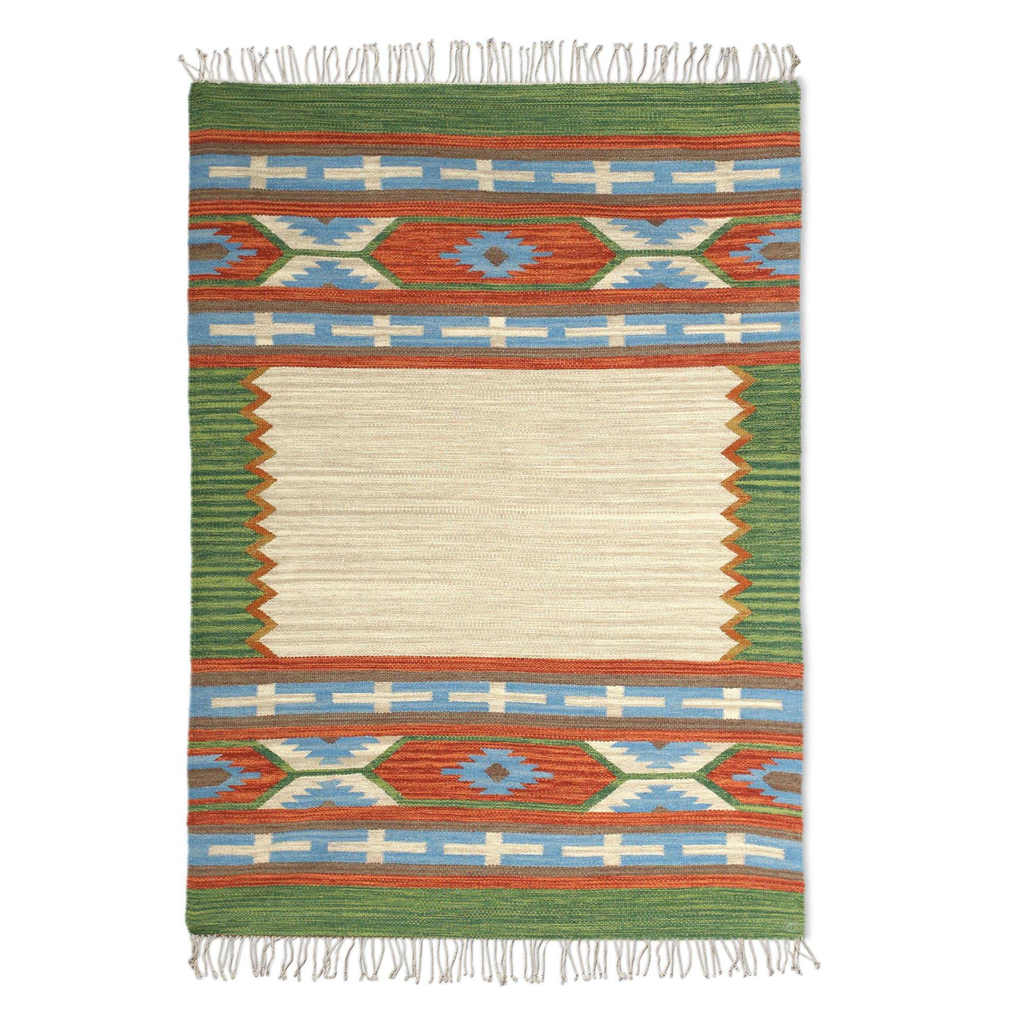 Union Rustic Marvin Handmade Dhurrie Wool Beige Green Area Rug Union Rustic Marvin Handmade Dhurrie