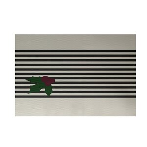 Holly Stripe Decorative Holiday Stripe Print Black Gray Indoor/Outdoor Area Rug