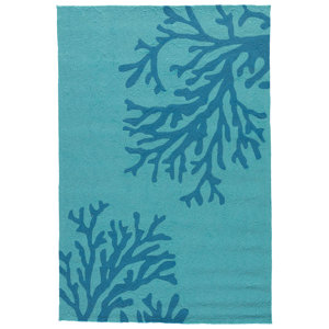 Exeter Conversational Hand-Hooked Blue Indoor/Outdoor Area Rug