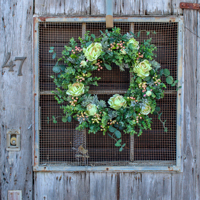Gracie Oaks Lemonade Rose Eucalyptus And Berry Silk Wreath Wayfair