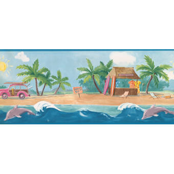 York Wallcoverings Nautica Borders Surf S Up Beach Palm Trees Sea Dolphins 15 L X 10 25 W Wallpaper Border Wayfair