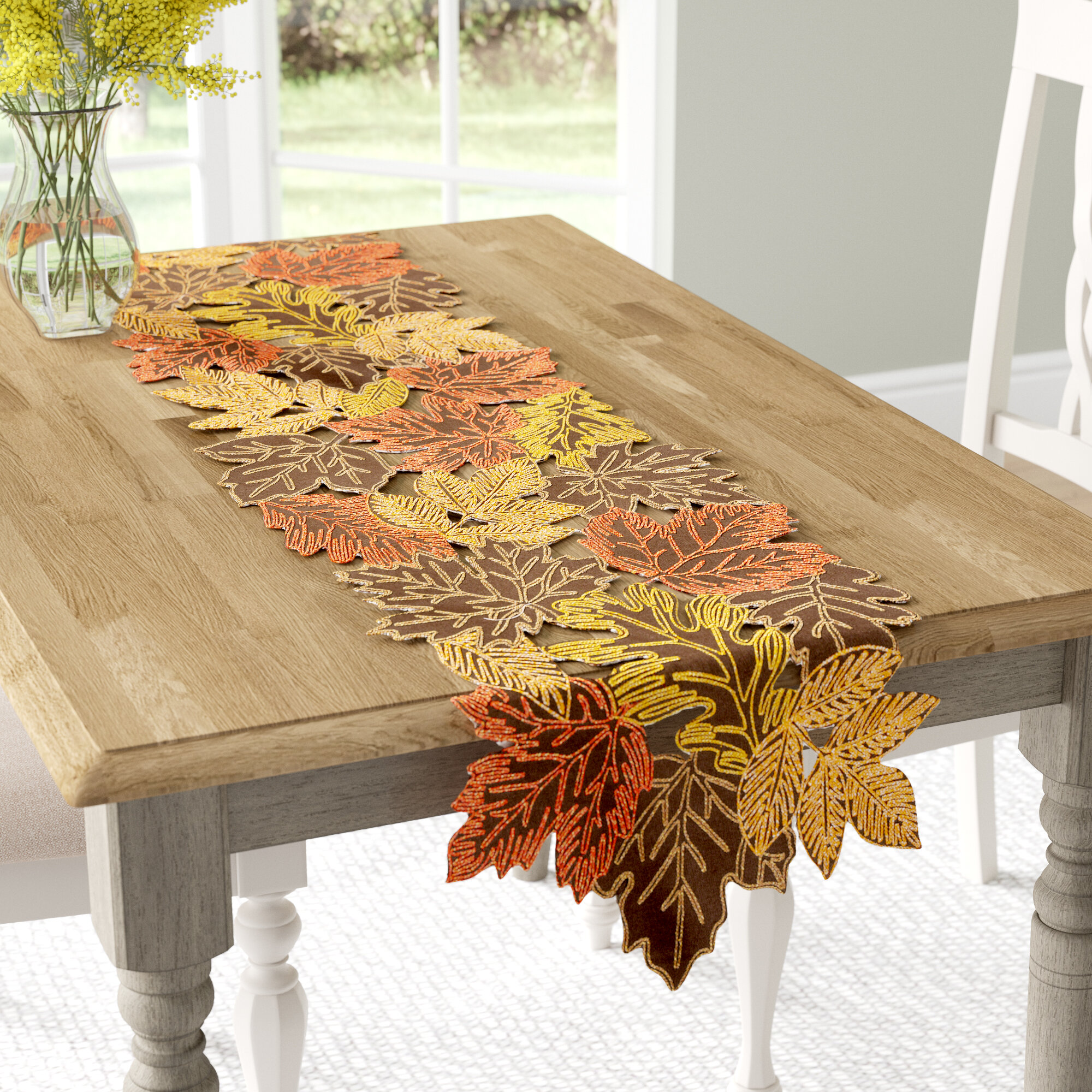 16 X 120 Pale Blue and White Dining Room Kitchen Rectangular Runner Ambesonne Autumn Table Runner Tree Leaves Motif Forest Fall Season Branches Nature Growth Illustration 