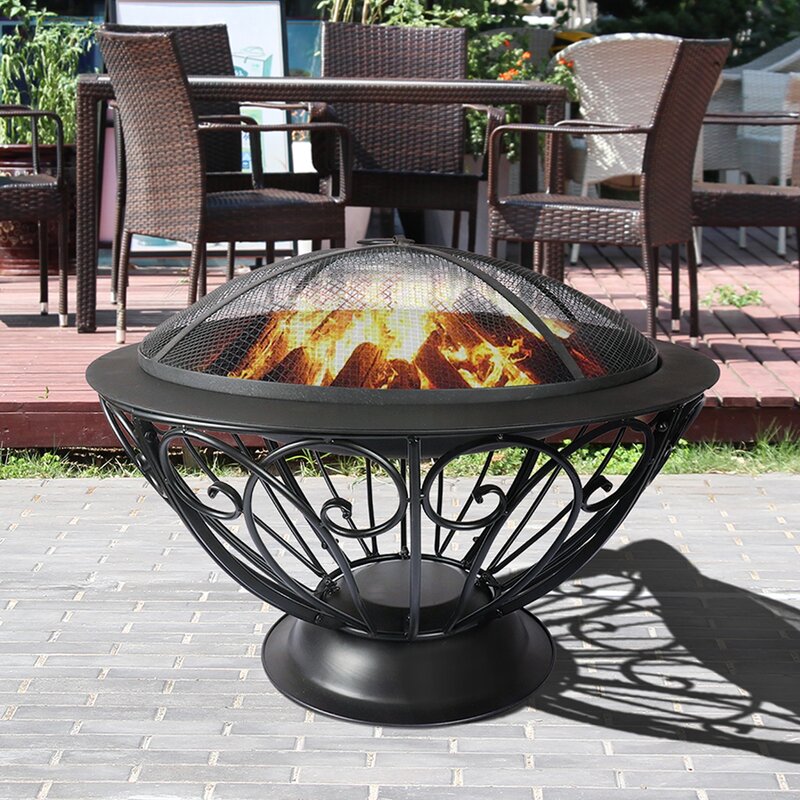 Red Barrel Studio Large Round Quality Steel BBQ Grill Fire Pit Bowl