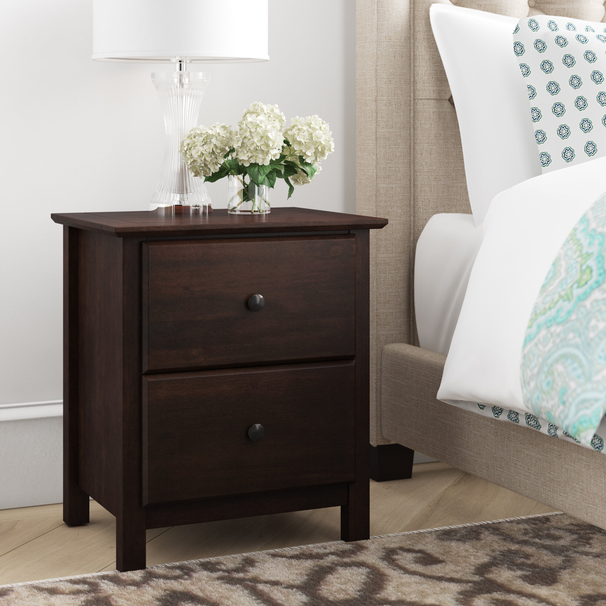 Nightstand 3-Drawer Square Wooden Frame Traditional Design in Cherry Finish 
