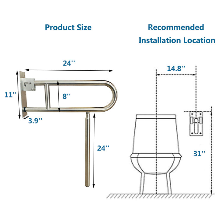 24-Inch Flip Up Grab Bars For Bathroom Toilet Rails Handicap Grab Bars  Shower Safety Hand Rails