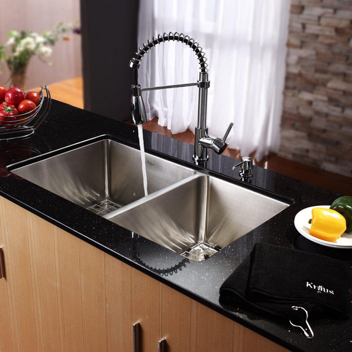 32 75 L X 19 W Double Basin Undermount Kitchen Sink With Faucet And Soap Dispenser 32 75 L X 19 W Double Basin Undermount Kitchen Sink With Faucet And Soap Dispenser