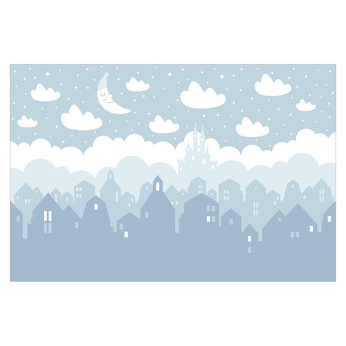 Starry Sky with Houses and a Moon in Blue 1.9m x 2.88m Textured Matte Peel & Stick Wall Mural East Urban Home