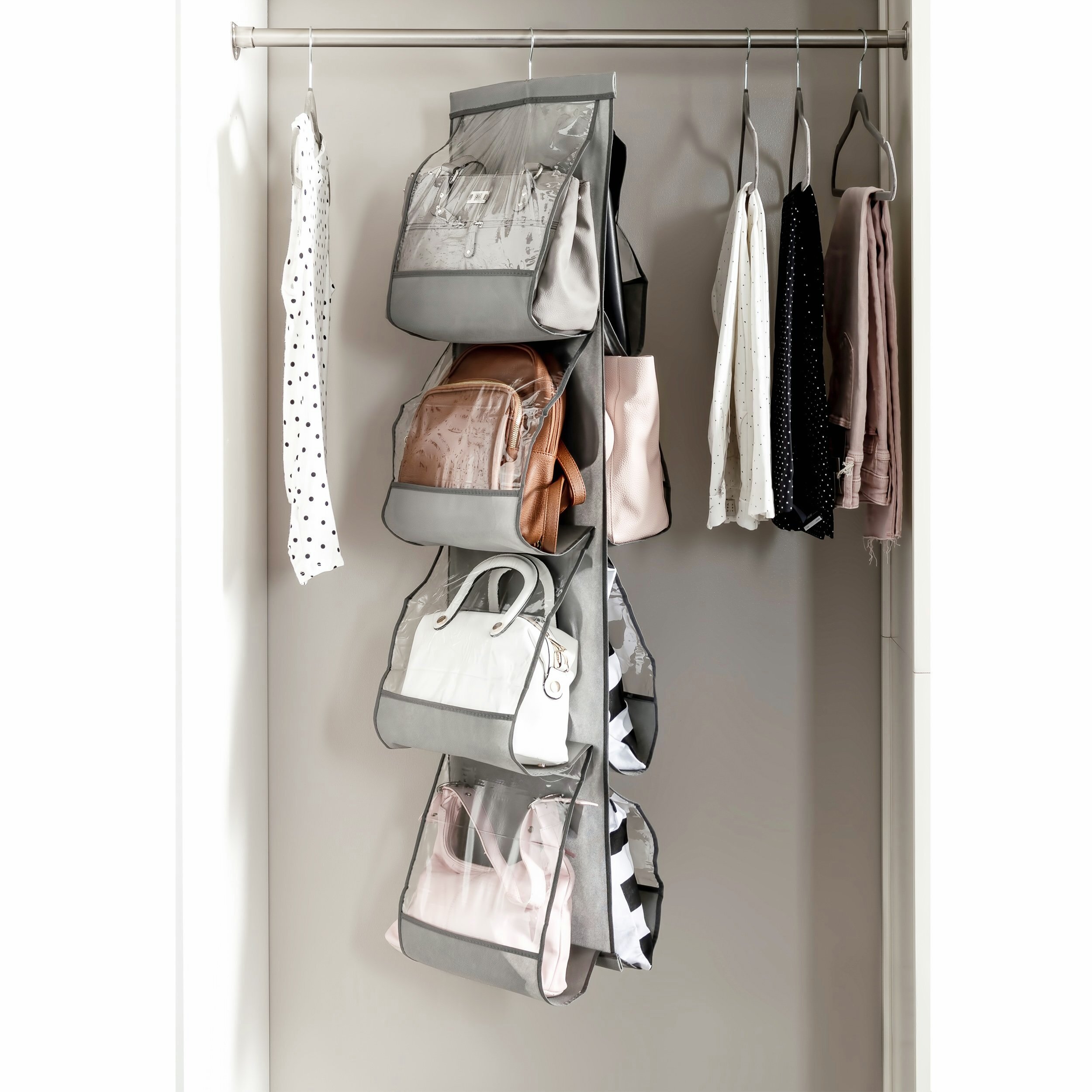 8 Pocket Bag Handbag Storage Holder Rack Organizer Hook Hang Wardrobe Hanger