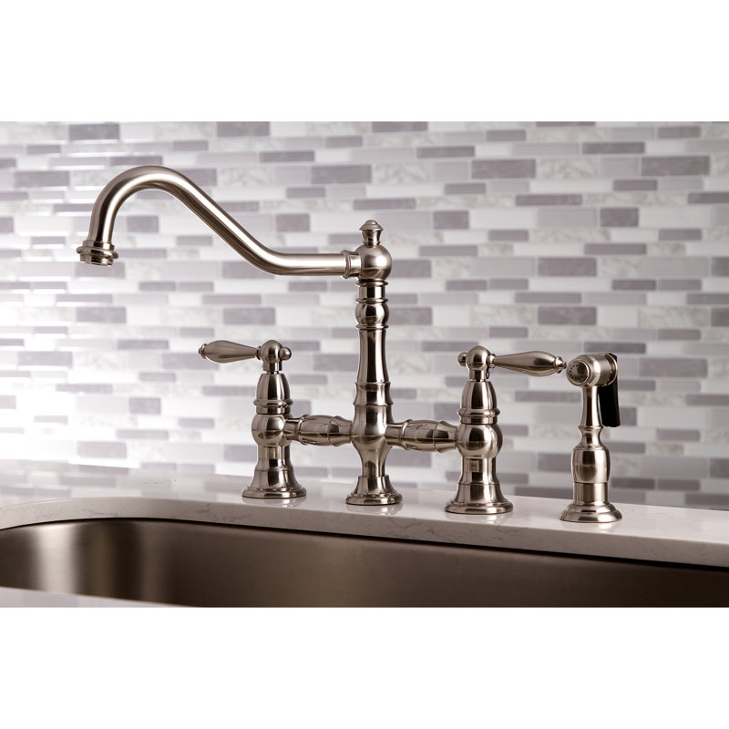 Kingston Brass Restoration Kitchen Bridge Faucet With Side Sprayer