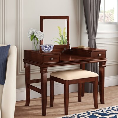 Three Posts Kilmarnock Vanity Set With Mirror Color Walnut