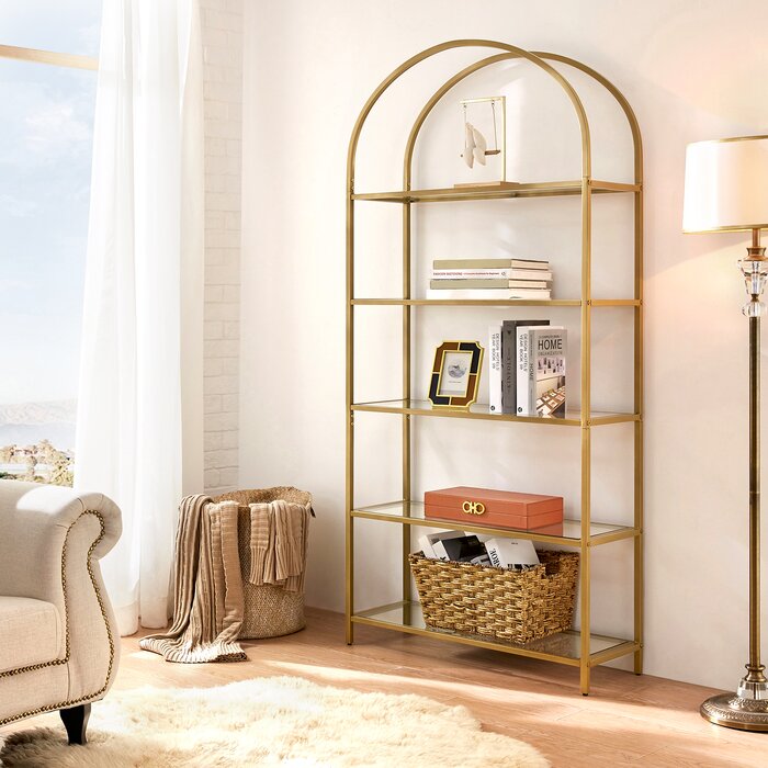 gold and glass book shelf