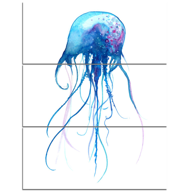 Designart Light Blue Jellyfish Watercolor 3 Piece Painting Print On Wrapped Canvas Set Wayfair
