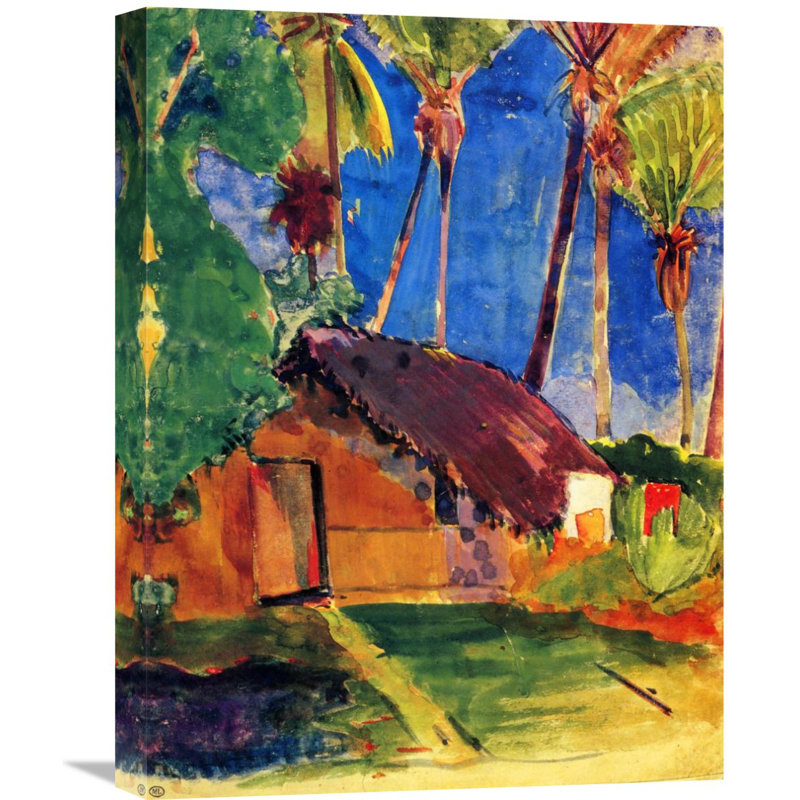 Global Gallery Thatched Hut Under Palm Trees By Paul Gauguin