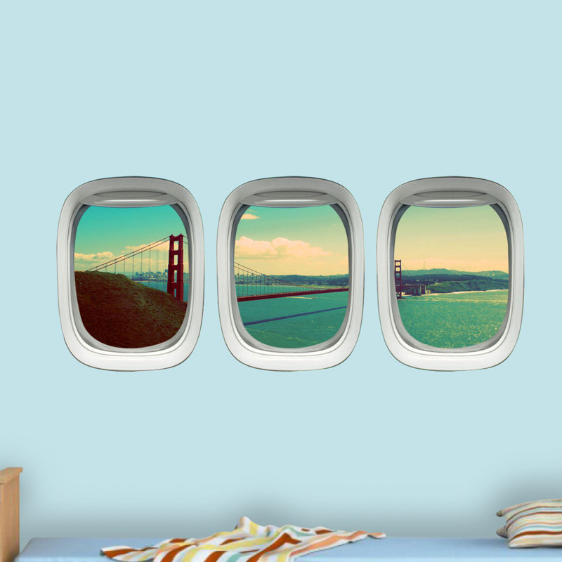 East Urban Home 3 Piece Airplane Window Golden Gate Bridge Wall