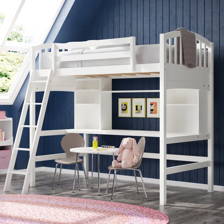 Stoutland Twin Solid Wood Platform Loft Bed with Bookcase by Harriet Bee