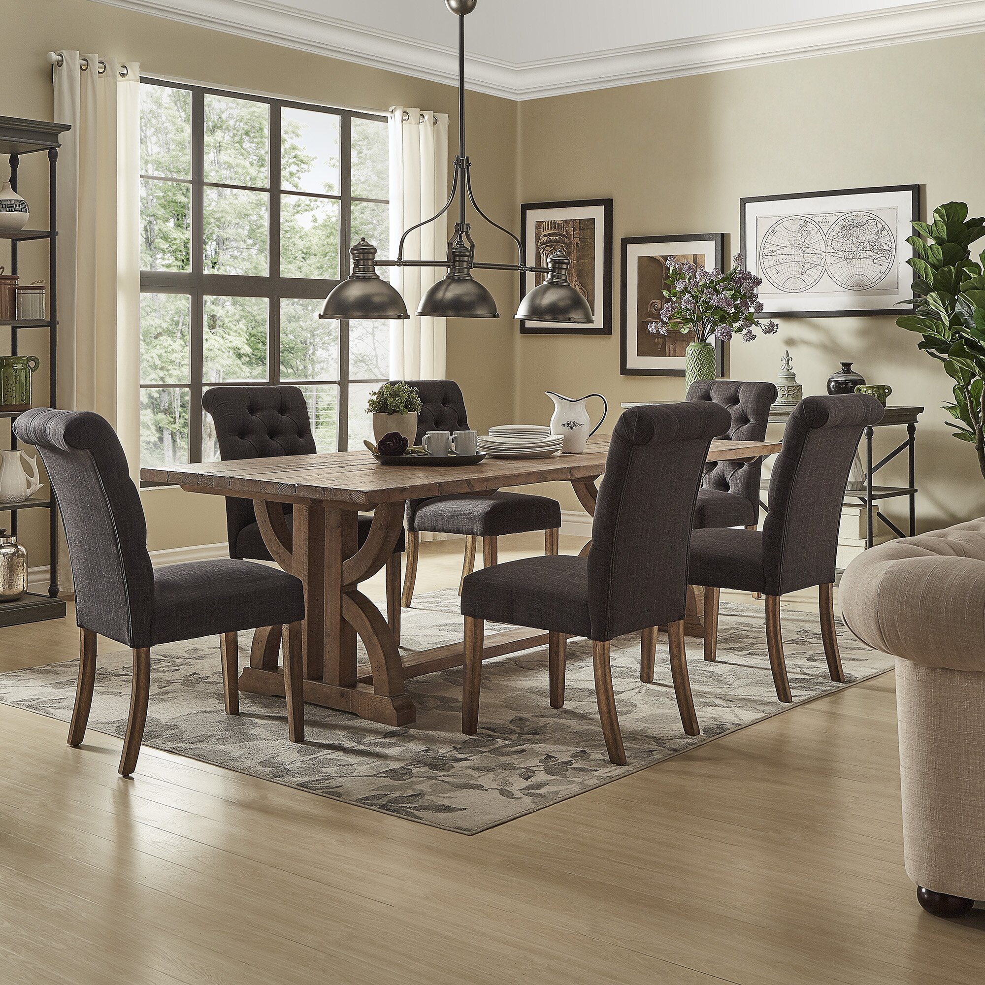Brie Trestle 7 - Piece Solid Wood Dining Set