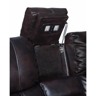 Go to store & view more images Red Barrel Studio Kranzo Wooden Motion Leather Loveseat