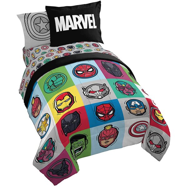 Double Bed Duvet Cover Set Marvel Avengers Shield Reversible Bedding Heros 