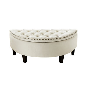 Drake Linen Modern Contemporary Button Tufted Half Moon Storage Ottoman