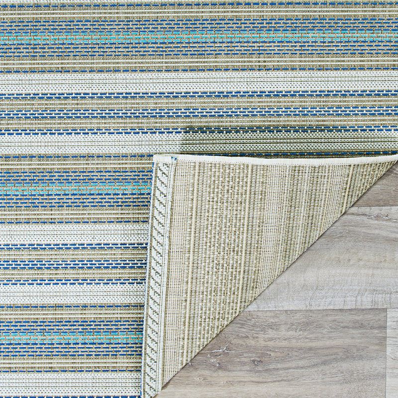 Wexford Striped Flatweave Marbella Blue Indoor Outdoor Area Rug