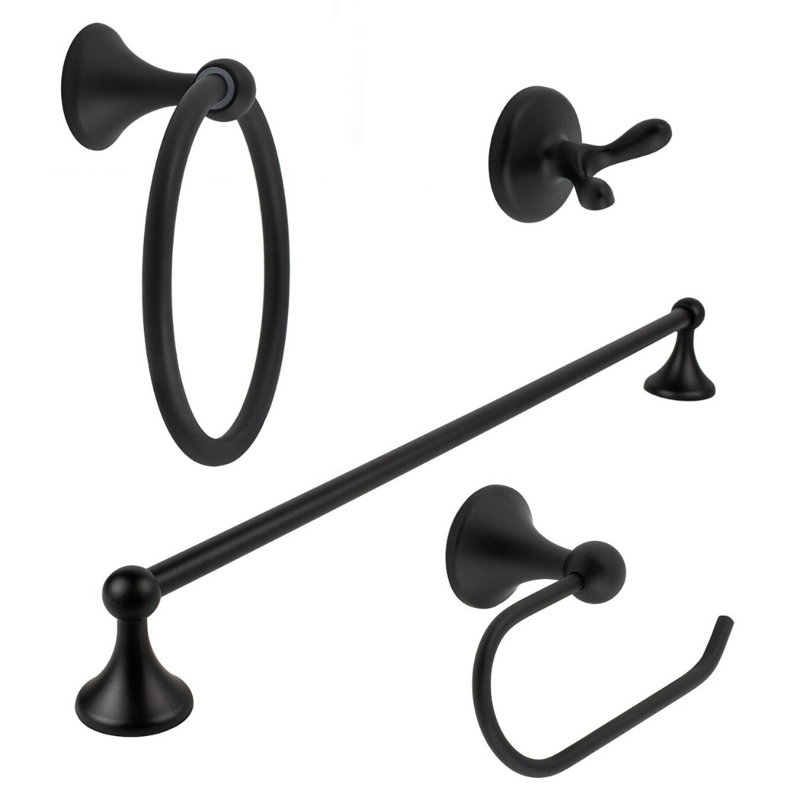 AVIANO 4 Piece Contemporary Bathroom Hardware Accessories Set With 24 Towel Bar Chrome Finish