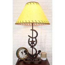 Set 2 TABLE LAMPS COUNTRY WESTERN GIFTS WAGON WHEEL COWBOYS HORSES WOODEN DECOR 
