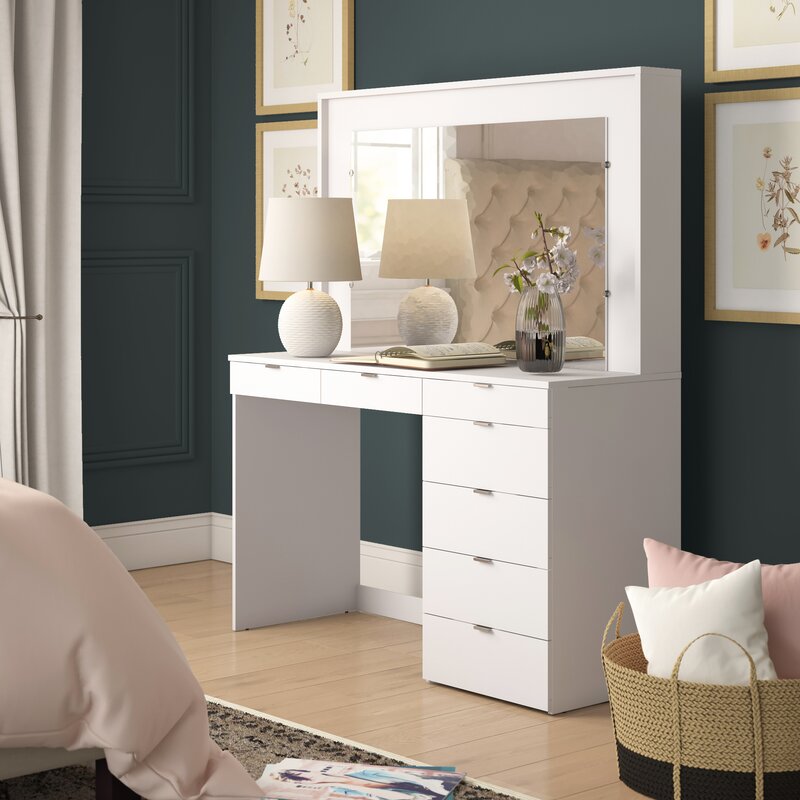 white makeup vanity with drawers on both sides