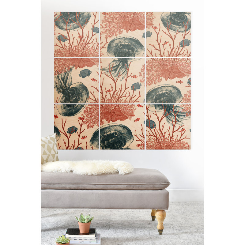East Urban Home Coral And Jellyfish Graphic Art Print Multi Piece Image On Wood Wayfair