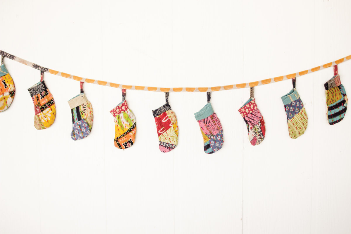 Vintage Kantha Christmas Stocking Garland