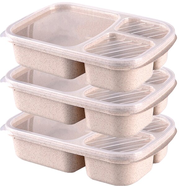 Bento Box lunch Box,3-in-1 Compartment Bento Lunch Box Meal Beige