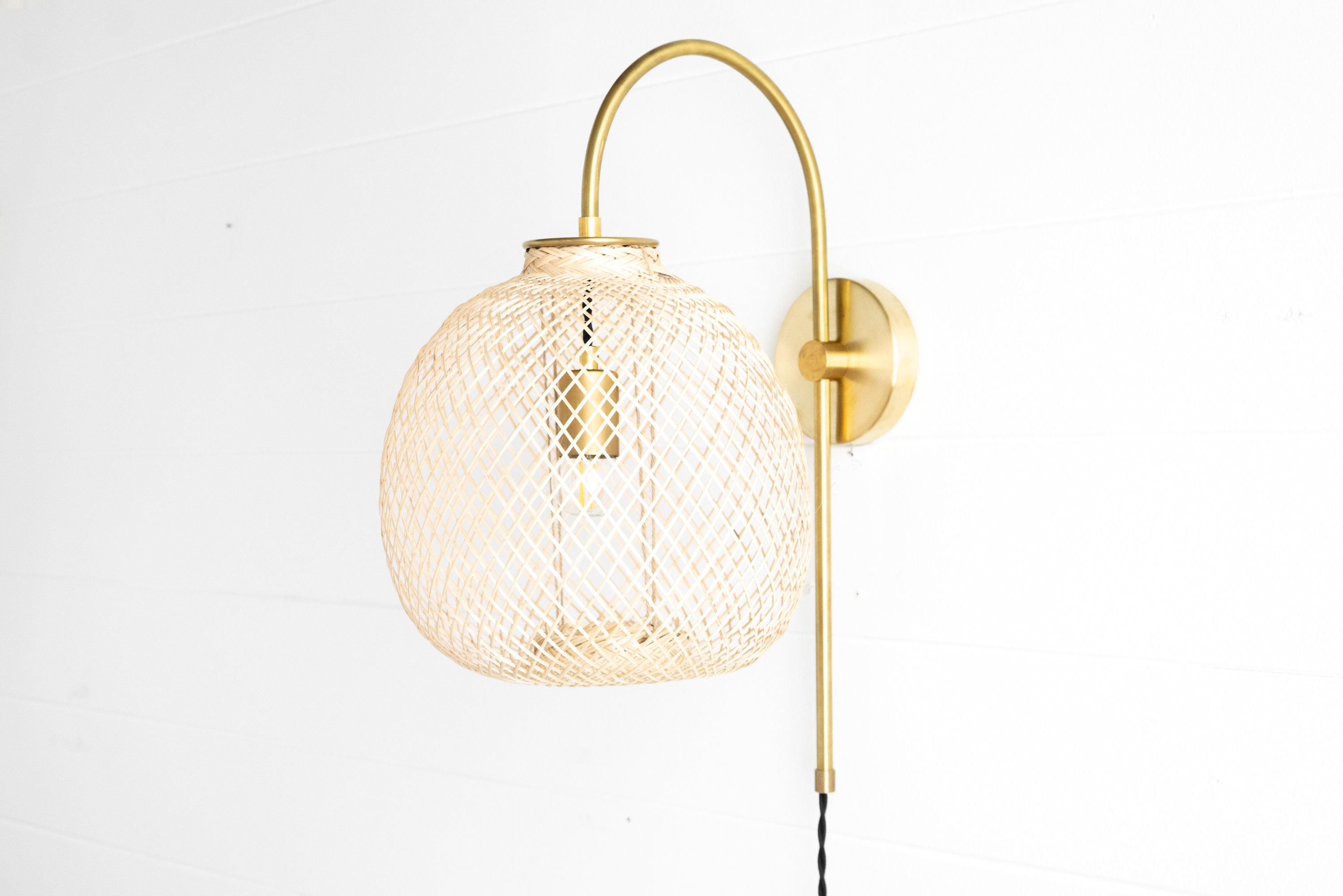 Mercer41 Atlantic Brass Bohemian Plug-in Bedside Sconce with a Bamboo ...