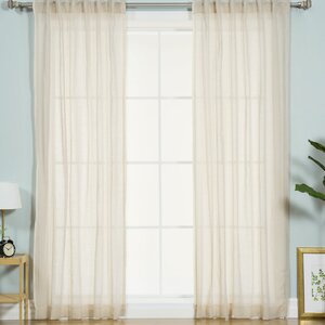 Faux Pippin Linen Solid Sheer Rod Pocket Curtain Panels (Set of 2)