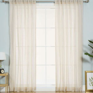 Faux Pippin Linen Solid Sheer Rod Pocket Curtain Panels (Set of 2)