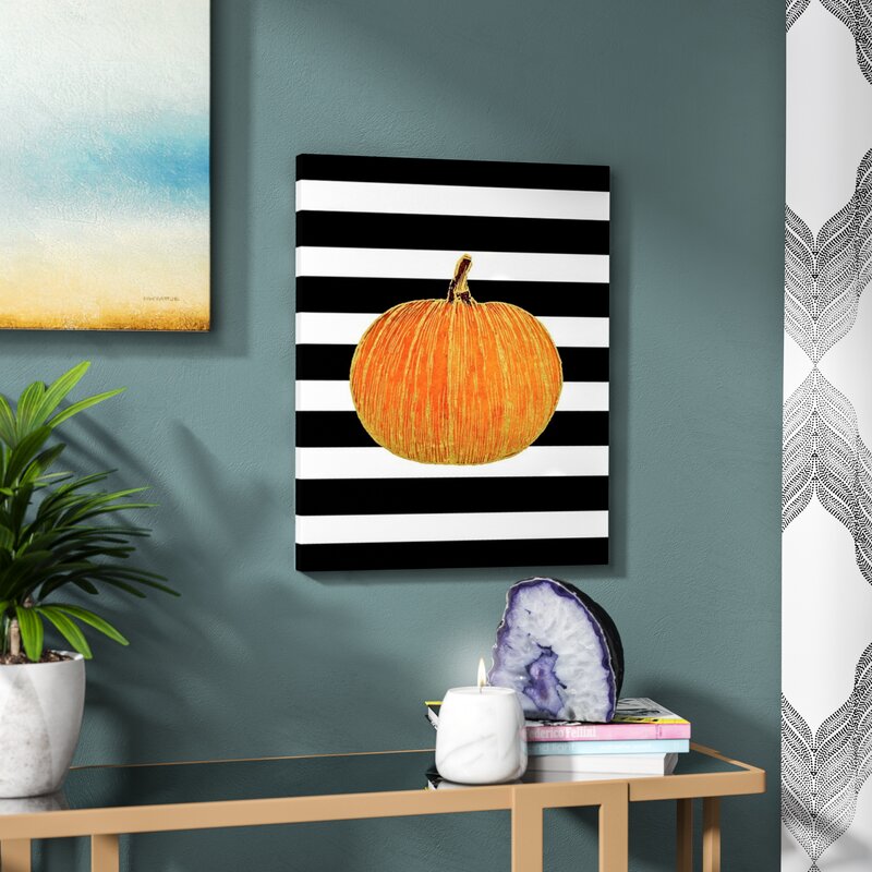 'Gold Striped Pumpkin' Graphic Print Pumpkin Wall Art