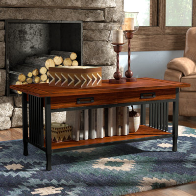 (Incomplete only 1 box) roncraft Solid Wood Coffee Table with Drawer in Mission Oak